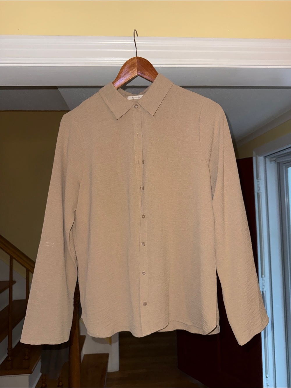 Pleione Women's Button-Down Shirt in Taupe